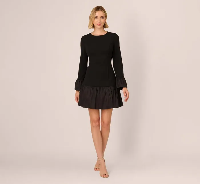 Adrianna Papell Day Dresses Crepe And Taffeta Drop Waist Short Dress In Black 8211 Women