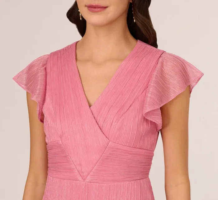 Adrianna Papell Day Dresses Crinkle Mesh Midi Dress With Flutter Sleeves In Faded Rose 8211 Women