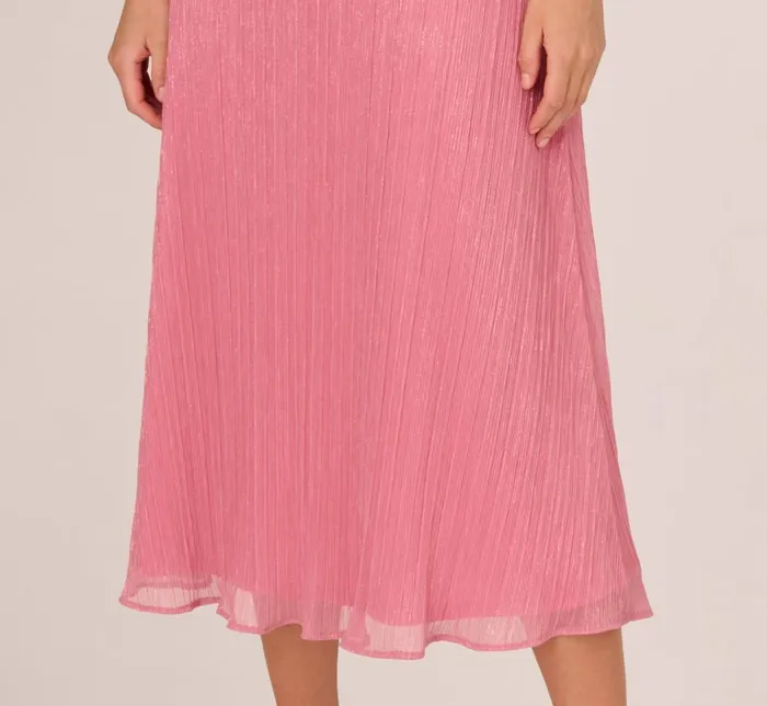 Adrianna Papell Day Dresses Crinkle Mesh Midi Dress With Flutter Sleeves In Faded Rose 8211 Women
