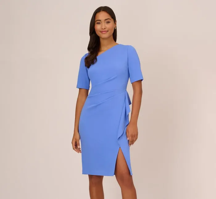 Adrianna Papell Day Dresses Draped Ruffle Crepe Dress With Short Sleeves In Precious Peri 8211 Women Adrianna Papell Day Dresses Draped Ruffle Crepe Dress With Short Sleeves In Precious Peri 8211 Women