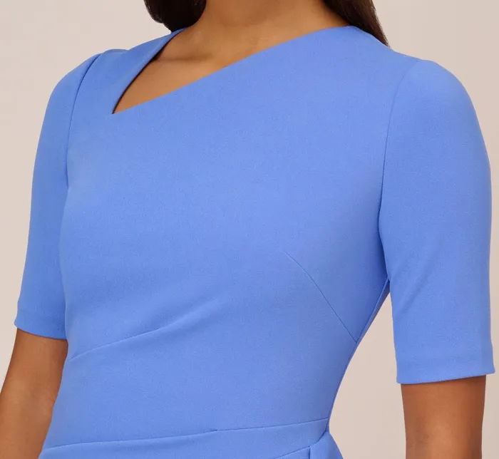 Adrianna Papell Day Dresses Draped Ruffle Crepe Dress With Short Sleeves In Precious Peri 8211 Women