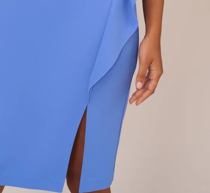 Adrianna Papell Day Dresses Draped Ruffle Crepe Dress With Short Sleeves In Precious Peri 8211 Women