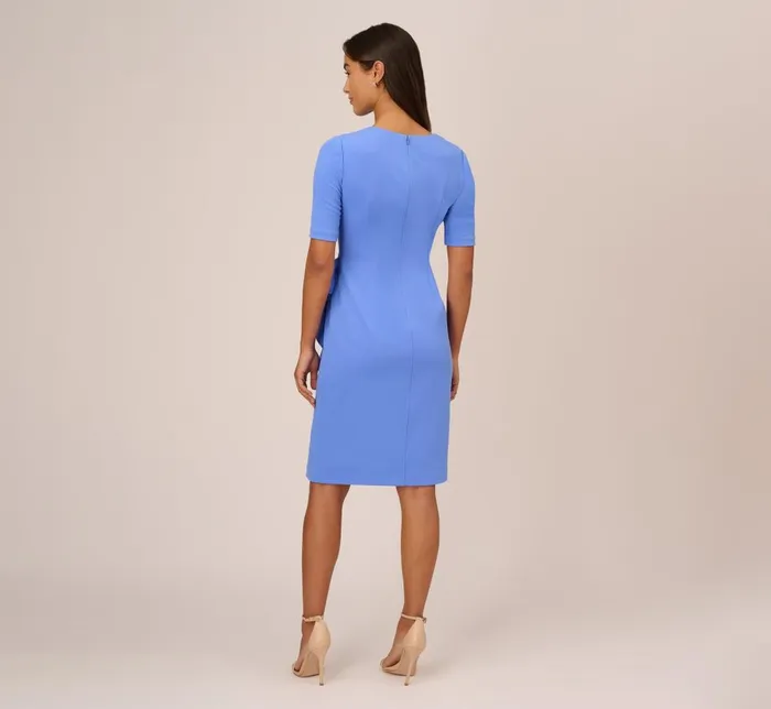 Adrianna Papell Day Dresses Draped Ruffle Crepe Dress With Short Sleeves In Precious Peri 8211 Women
