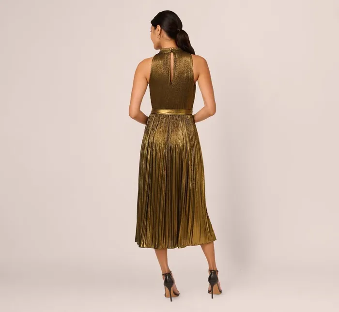 Adrianna Papell Day Dresses Halter Pleated Metallic Dress In Gold 8211 Women