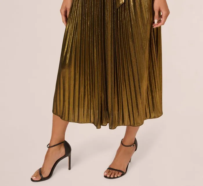 Adrianna Papell Day Dresses Halter Pleated Metallic Dress In Gold 8211 Women
