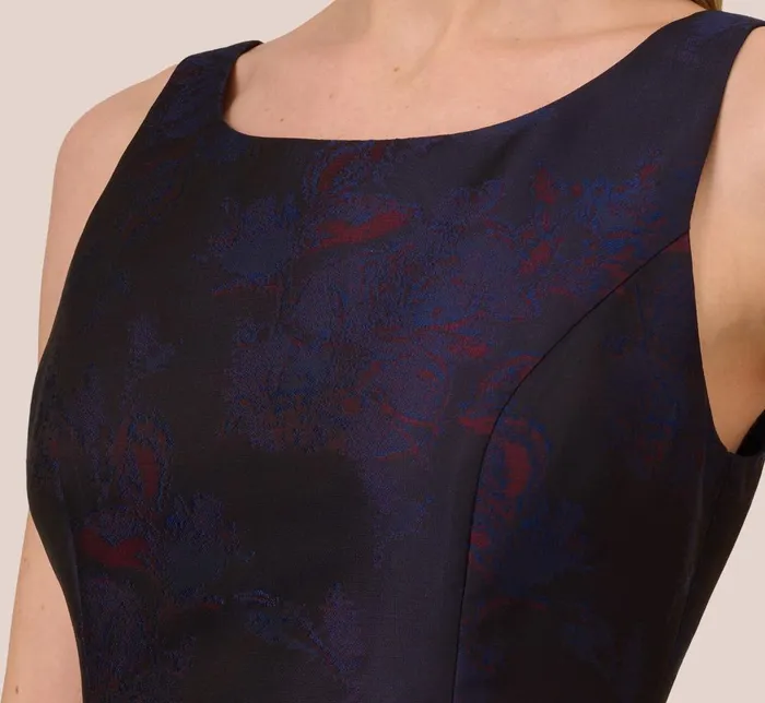 Adrianna Papell Day Dresses Jacquard Midi Dress With Metallic Floral Trim In Navy Pink Multi 8211 Women