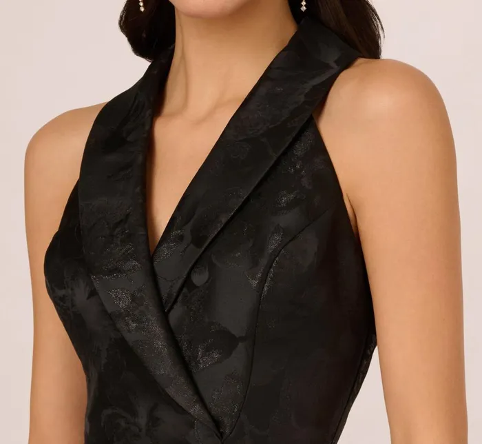 Adrianna Papell Day Dresses Jacquard Tuxedo Midi Dress With Surplice Neckline In Black 8211 Women