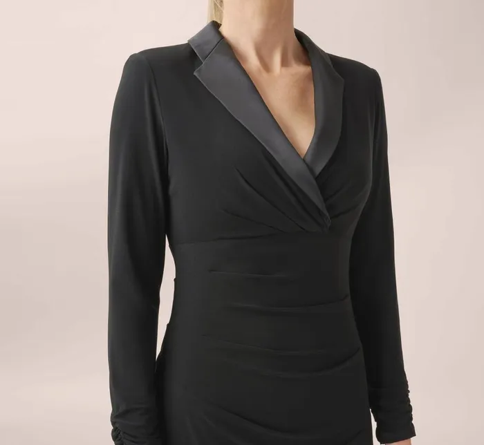 Adrianna Papell Day Dresses Jersey And Satin Short Sheath Tuxedo Dress In Black 8211 Women