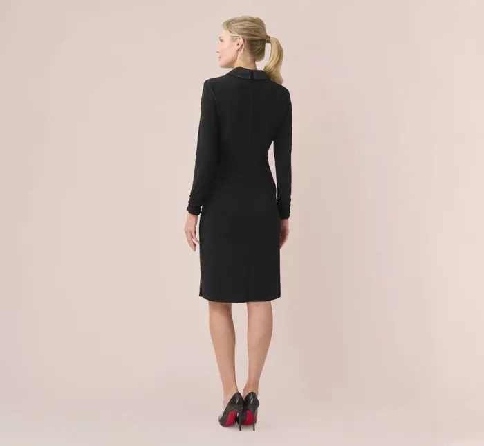 Adrianna Papell Day Dresses Jersey And Satin Short Sheath Tuxedo Dress In Black 8211 Women