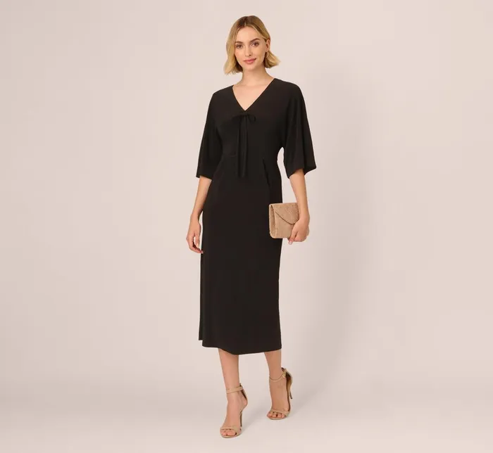 Adrianna Papell Day Dresses Jersey Midi Dress With Dolman Short Sleeves In Black 8211 Women
