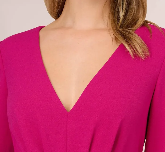 Adrianna Papell Day Dresses Long Sleeve Crepe Jumpsuit With Tie Front In Hot Orchid 8211 Women