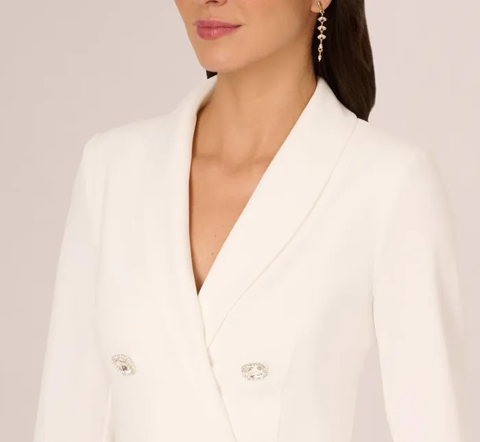 Adrianna Papell Day Dresses Long Sleeve Tuxedo Mini Dress With Crystal Button Accents In Ivory 8211 Women