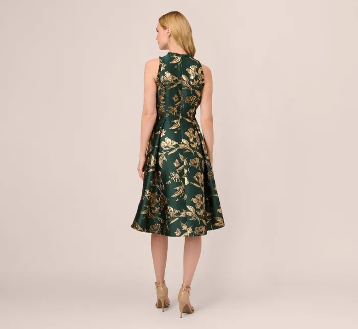Adrianna Papell Day Dresses Metallic Jacquard High Low Dress With Ruffle Details In Hunter 8211 Women
