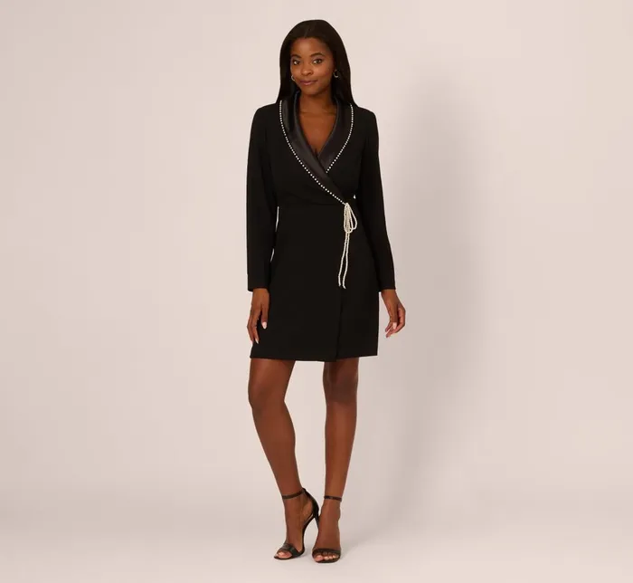 Adrianna Papell Day Dresses Pearl Wrap Blazer Short Dress In Black 8211 Women