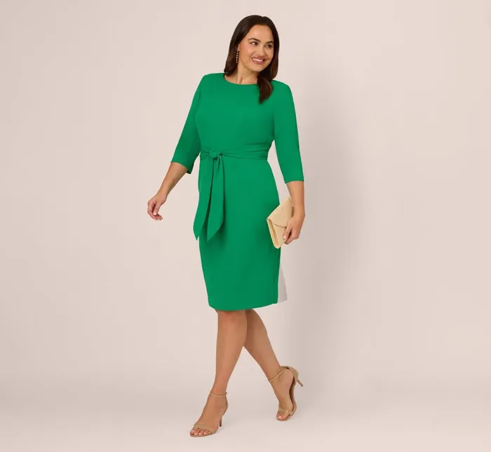Adrianna Papell Day Dresses Plus Size Knit Crepe Bow Sheath Dress With Three Quarter Sleeves In Vivid Green 8211 Women