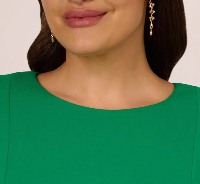Adrianna Papell Day Dresses Plus Size Knit Crepe Bow Sheath Dress With Three Quarter Sleeves In Vivid Green 8211 Women