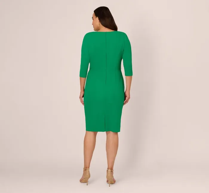 Adrianna Papell Day Dresses Plus Size Knit Crepe Bow Sheath Dress With Three Quarter Sleeves In Vivid Green 8211 Women