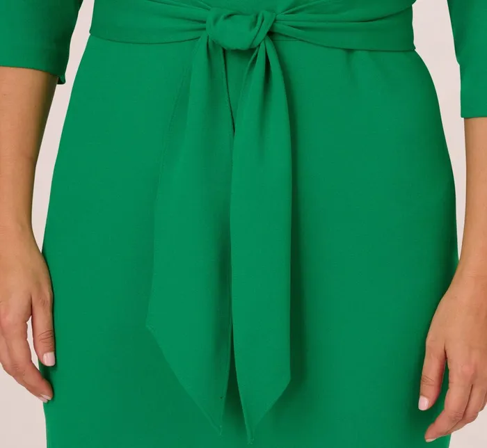Adrianna Papell Day Dresses Plus Size Knit Crepe Bow Sheath Dress With Three Quarter Sleeves In Vivid Green 8211 Women
