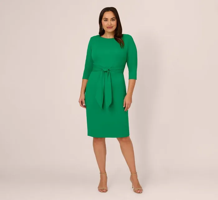 Adrianna Papell Day Dresses Plus Size Knit Crepe Bow Sheath Dress With Three Quarter Sleeves In Vivid Green 8211 Women