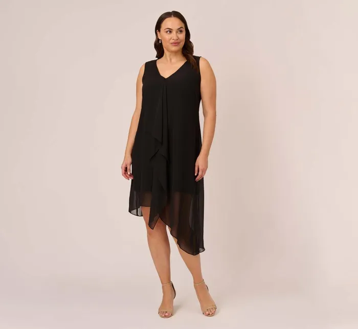Adrianna Papell Day Dresses Plus Size Sleeveless Chiffon Dress With Cascading Details In Black 8211 Women Adrianna Papell Day Dresses Plus Size Sleeveless Chiffon Dress With Cascading Details In Black 8211 Women