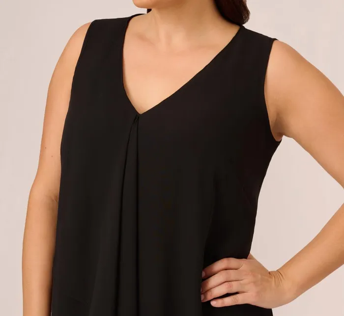 Adrianna Papell Day Dresses Plus Size Sleeveless Chiffon Dress With Cascading Details In Black 8211 Women