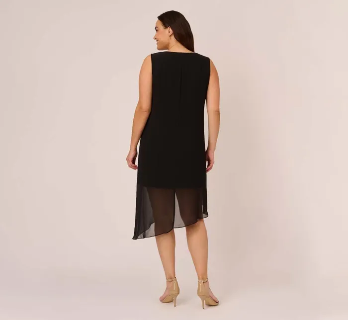 Adrianna Papell Day Dresses Plus Size Sleeveless Chiffon Dress With Cascading Details In Black 8211 Women