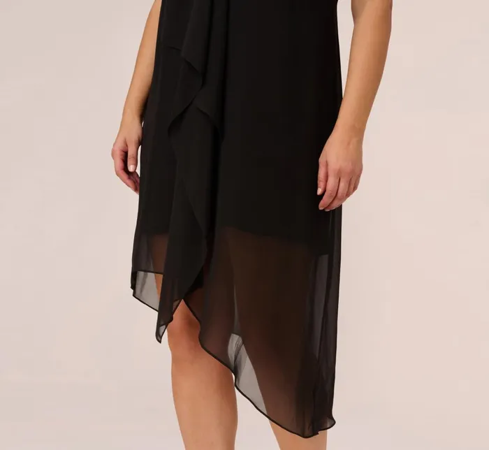 Adrianna Papell Day Dresses Plus Size Sleeveless Chiffon Dress With Cascading Details In Black 8211 Women