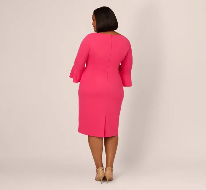 Adrianna Papell Day Dresses Plus Size Stretch Knit Crepe TieFront MidiLength Sheath Dress In Camellia 8211 Women