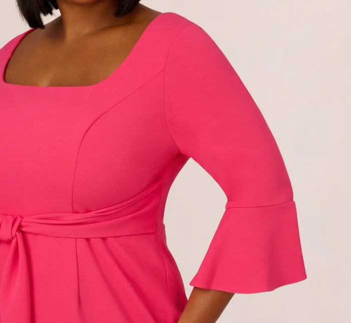 Adrianna Papell Day Dresses Plus Size Stretch Knit Crepe TieFront MidiLength Sheath Dress In Camellia 8211 Women