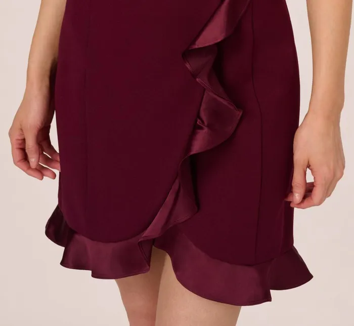Adrianna Papell Day Dresses Sleeveless Crepe Tuxedo Dress With Charmeuse Accents In Cabernet 8211 Women