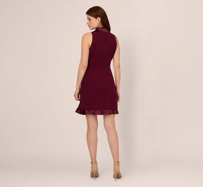 Adrianna Papell Day Dresses Sleeveless Crepe Tuxedo Dress With Charmeuse Accents In Cabernet 8211 Women