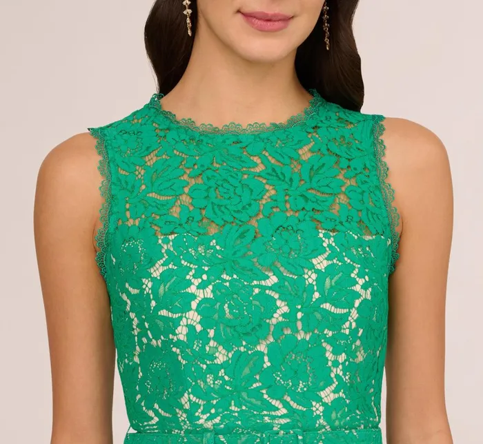 Adrianna Papell Day Dresses Sleeveless Lace Fit And Flare Dress With Sheer Details In Botanic Green 8211 Women