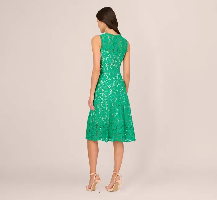 Adrianna Papell Day Dresses Sleeveless Lace Fit And Flare Dress With Sheer Details In Botanic Green 8211 Women