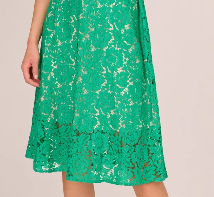 Adrianna Papell Day Dresses Sleeveless Lace Fit And Flare Dress With Sheer Details In Botanic Green 8211 Women