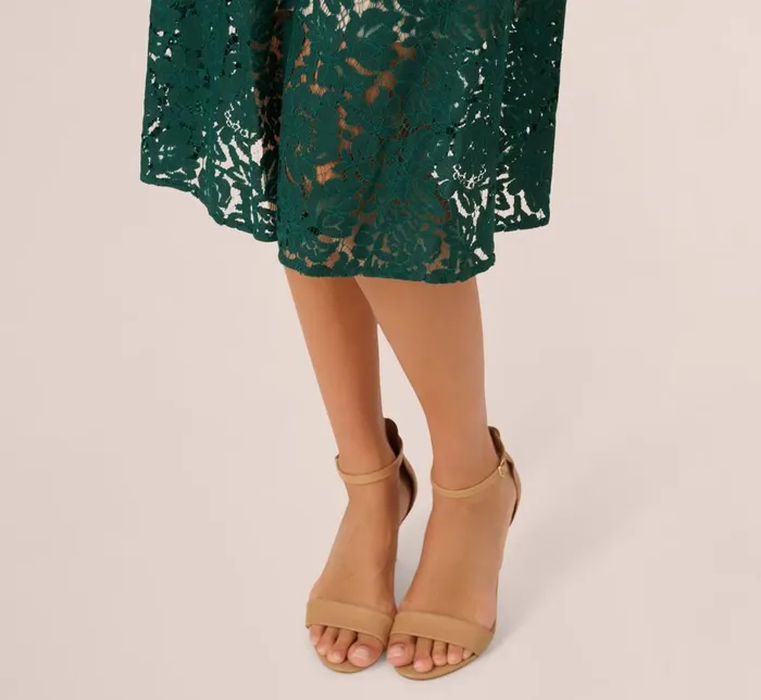 Adrianna Papell Day Dresses Sleeveless Lace Fit And Flare Dress With Sheer Details In Hunter 8211 Women