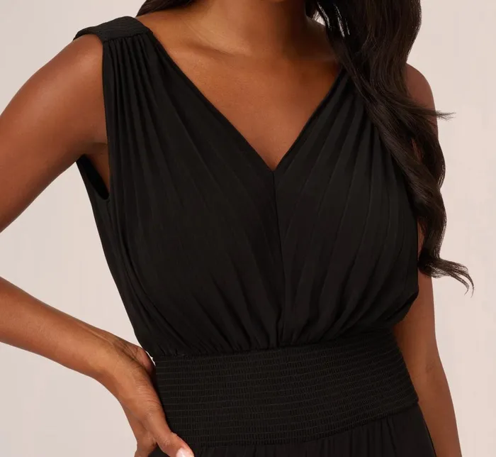 Adrianna Papell Day Dresses Sleeveless Smocked Jumpsuit With VNeckline In Black 8211 Women