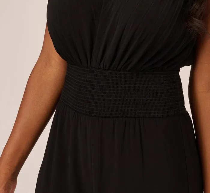 Adrianna Papell Day Dresses Sleeveless Smocked Jumpsuit With VNeckline In Black 8211 Women