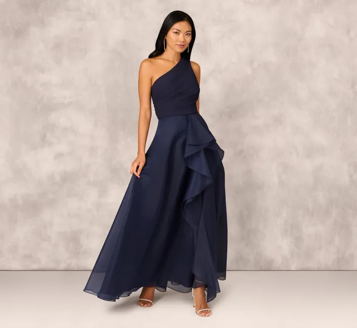 Adrianna Papell Formal Dresses Draped Organza One Shoulder Ballgown In Twilight 8211 Women Adrianna Papell Formal Dresses Draped Organza One Shoulder Ballgown In Twilight 8211 Women