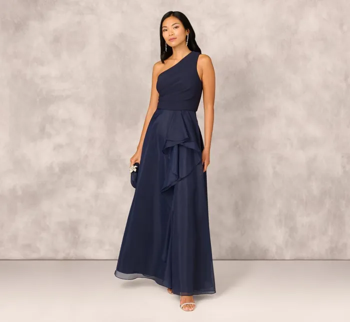 Adrianna Papell Formal Dresses Draped Organza One Shoulder Ballgown In Twilight 8211 Women