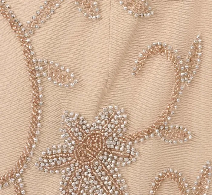 Adrianna Papell Formal Dresses Flourish Beaded Halter Gown With Open Back In Biscotti 8211 Women