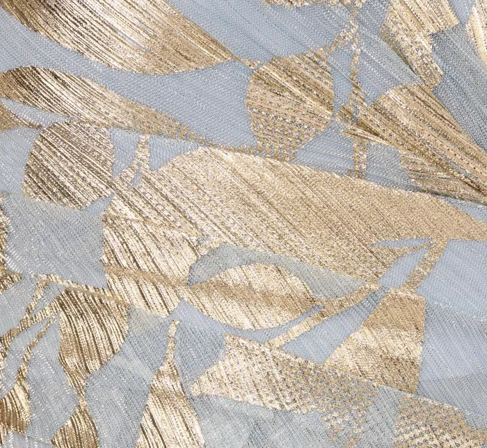 Adrianna Papell Formal Dresses Foil Leaf Short Sleeve Gown With Draped Details In Light Blue Gold 8211 Women