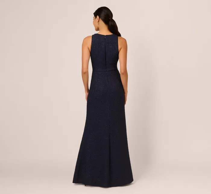 Adrianna Papell Formal Dresses Glitter Boucle Stretch Gown In Navy 8211 Women