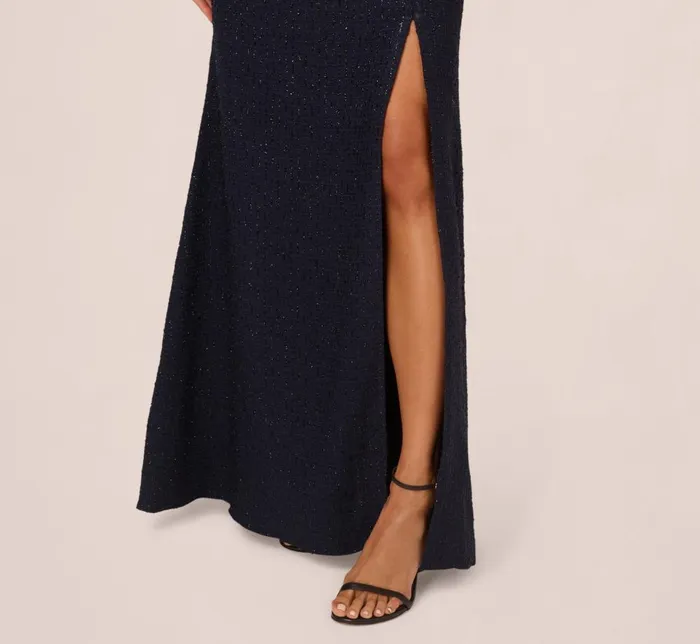 Adrianna Papell Formal Dresses Glitter Boucle Stretch Gown In Navy 8211 Women