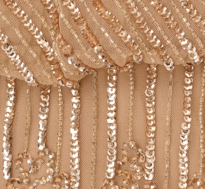 Adrianna Papell Formal Dresses HandBeaded Illusion Long Column Blouson Gown In Champagne Gold 8211 Women