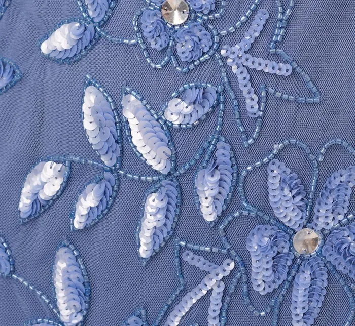 Adrianna Papell Formal Dresses Hand Beaded Short Sleeve Floral Godet Gown In French Blue 8211 Women