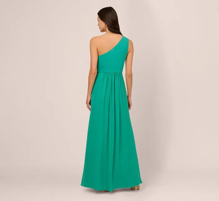 Adrianna Papell Formal Dresses OneShoulder Chiffon Long Gown In Botanic Green 8211 Women