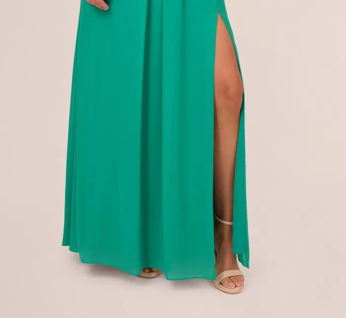 Adrianna Papell Formal Dresses OneShoulder Chiffon Long Gown In Botanic Green 8211 Women
