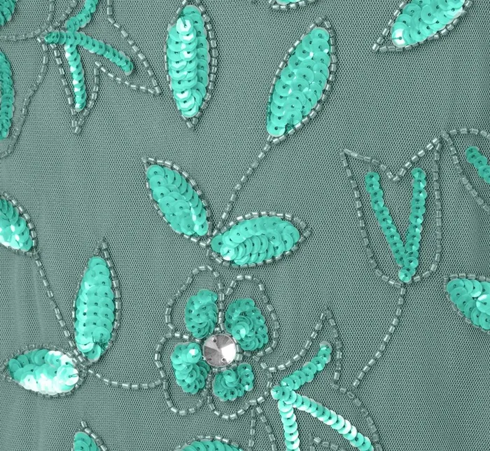 Adrianna Papell Formal Dresses Plus Size Hand Beaded Short Sleeve Floral Godet Gown In Green Slate 8211 Women