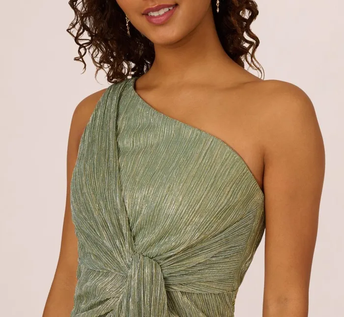 Adrianna Papell Formal Dresses Stardust Pleated Draped One Shoulder Gown In Green Slate 8211 Women