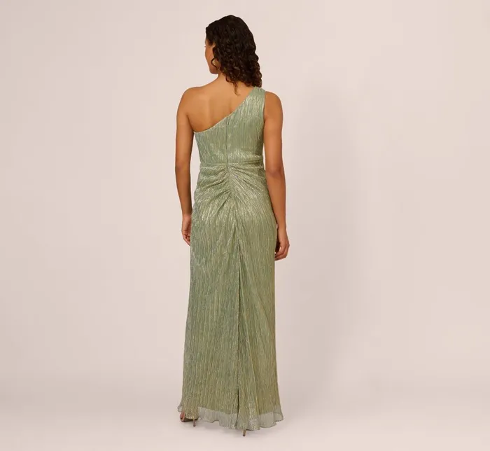 Adrianna Papell Formal Dresses Stardust Pleated Draped One Shoulder Gown In Green Slate 8211 Women